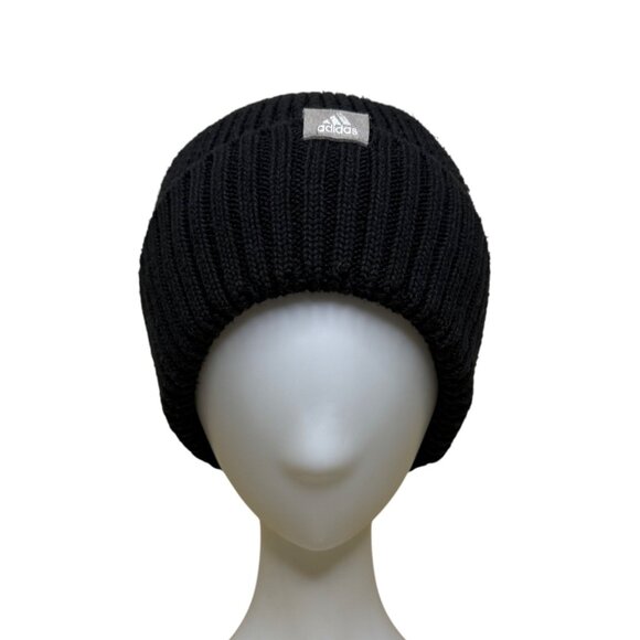 Adidas Unisex Black Ribbed Knit Beanie Recycled Polyester OSFW - Picture 1 of 7